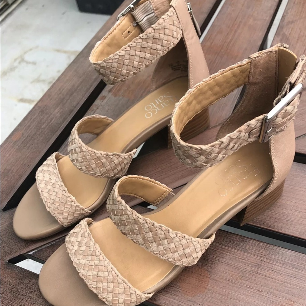 FRANCO SARTO Womens  TATE Tan  Woven Leather Sandals, Zip Up Back 7M - 230741